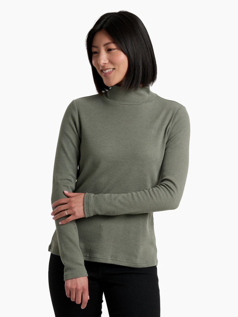 Kuhl Mock Neck Ribbed Olive Green Long Sleeve Tshirt Womens Size M